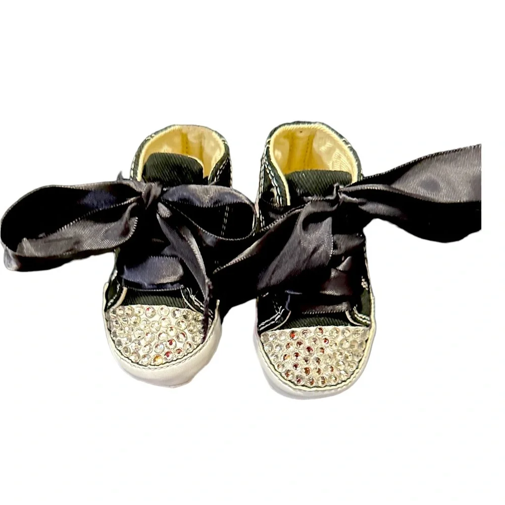 Infants Chuck Taylor Converse Bedazzled Stones w/ Ribbon Laces Size 2C - Picture 1 of 5